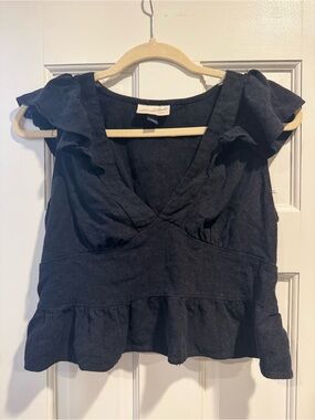 Universal thread Black Ruffle Sleeve V-Neck Top size large